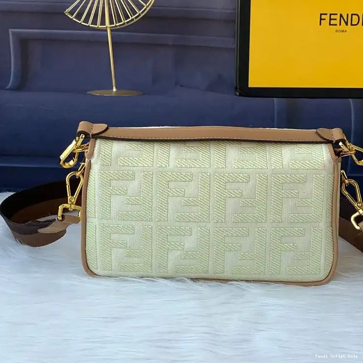 Cheap Fendi FF Medium Motif Bag In Baguette Canvas Apricot 0613